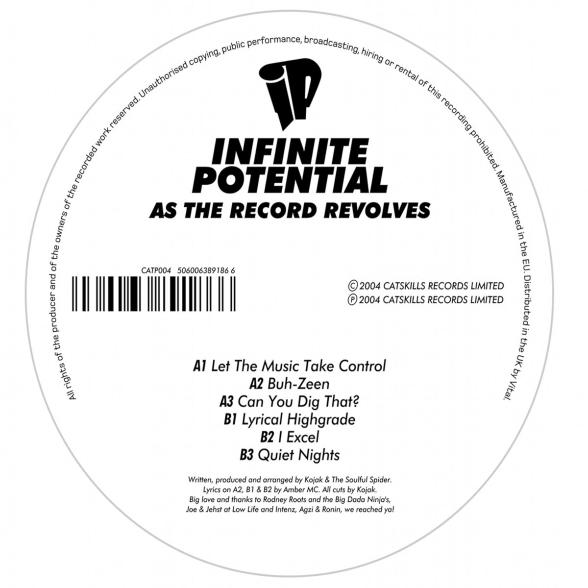 As The Record Revolves side A label with tracklist: Let The Music Take Control, Buh-Zeen, Can You Dig That?, Lyrical Highgrade, I Excel, Quiet Nights